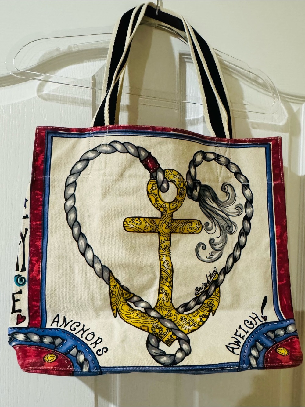 Brighton Seas The Day Canvas Tote - Blue, Red & Cream - Picture 4 of 7